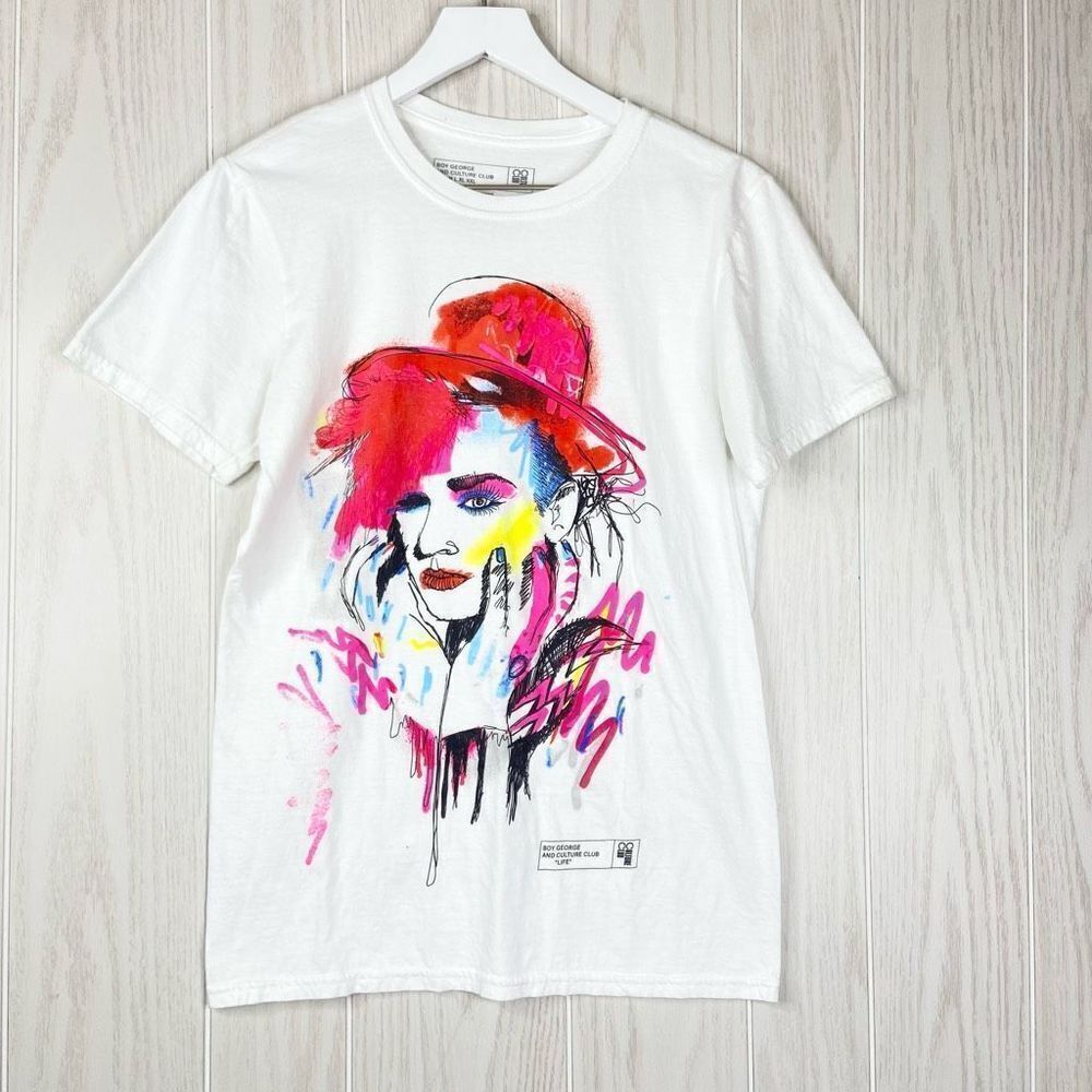Boy George Women's Multicolor Drawn Portrait Short Sleeve T-Shirt Small
